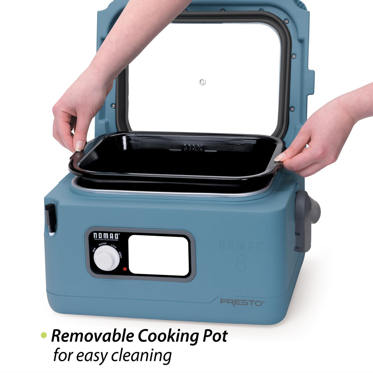 Presto Nomad silicone cord secures utensils in transit for tidy packing.