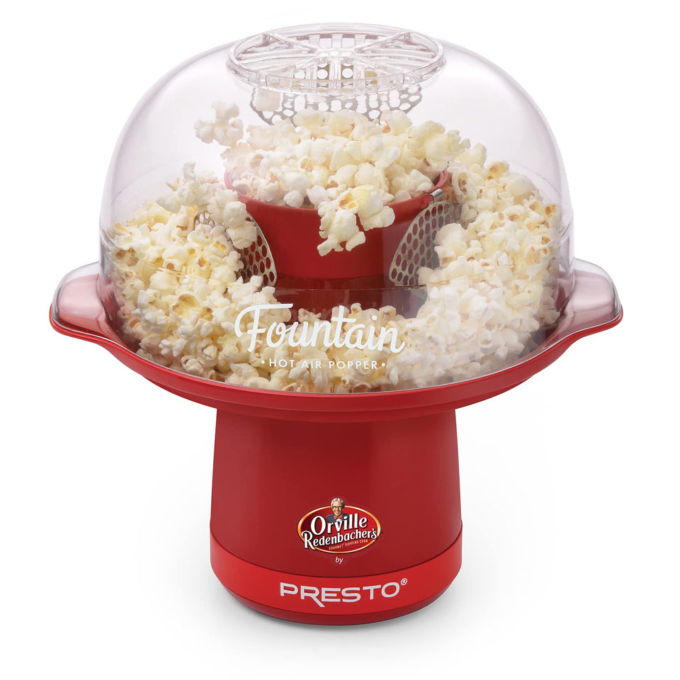 Presto fountain hot air popper front view for compact footprint and quick snacking