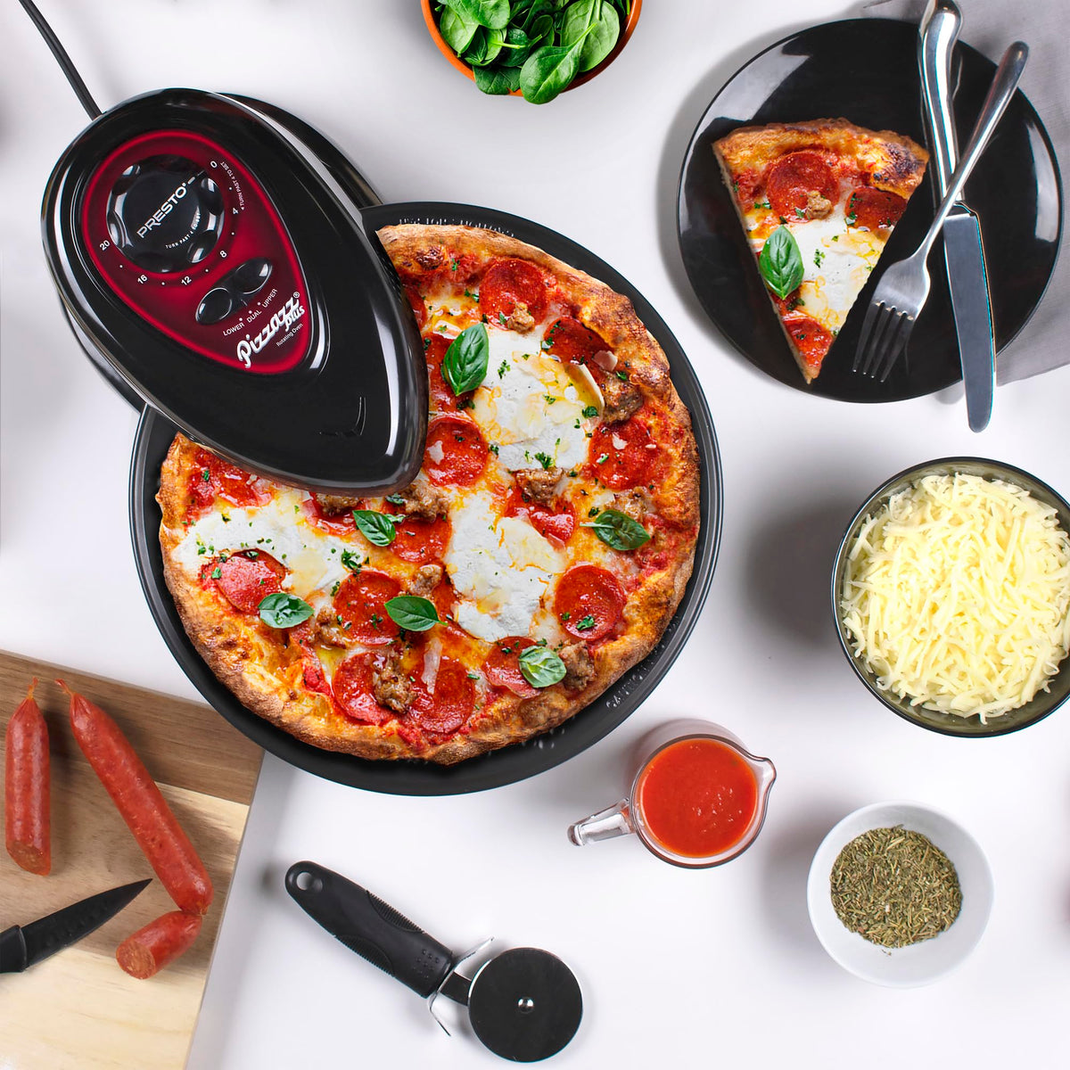 Interior view shows removable nonstick pan for easy cleaning.