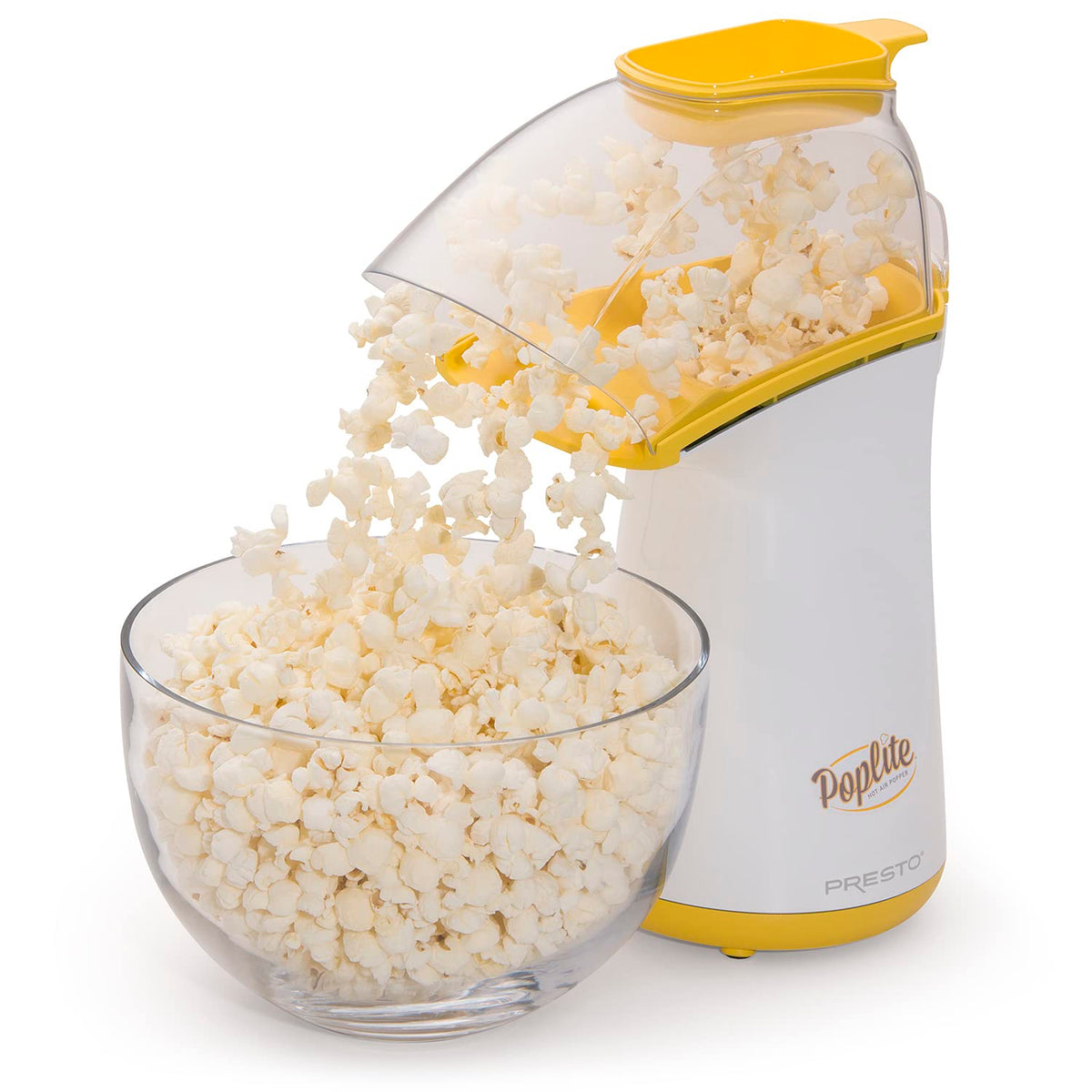 Presto PopLite chute directs popcorn neatly into the bowl.