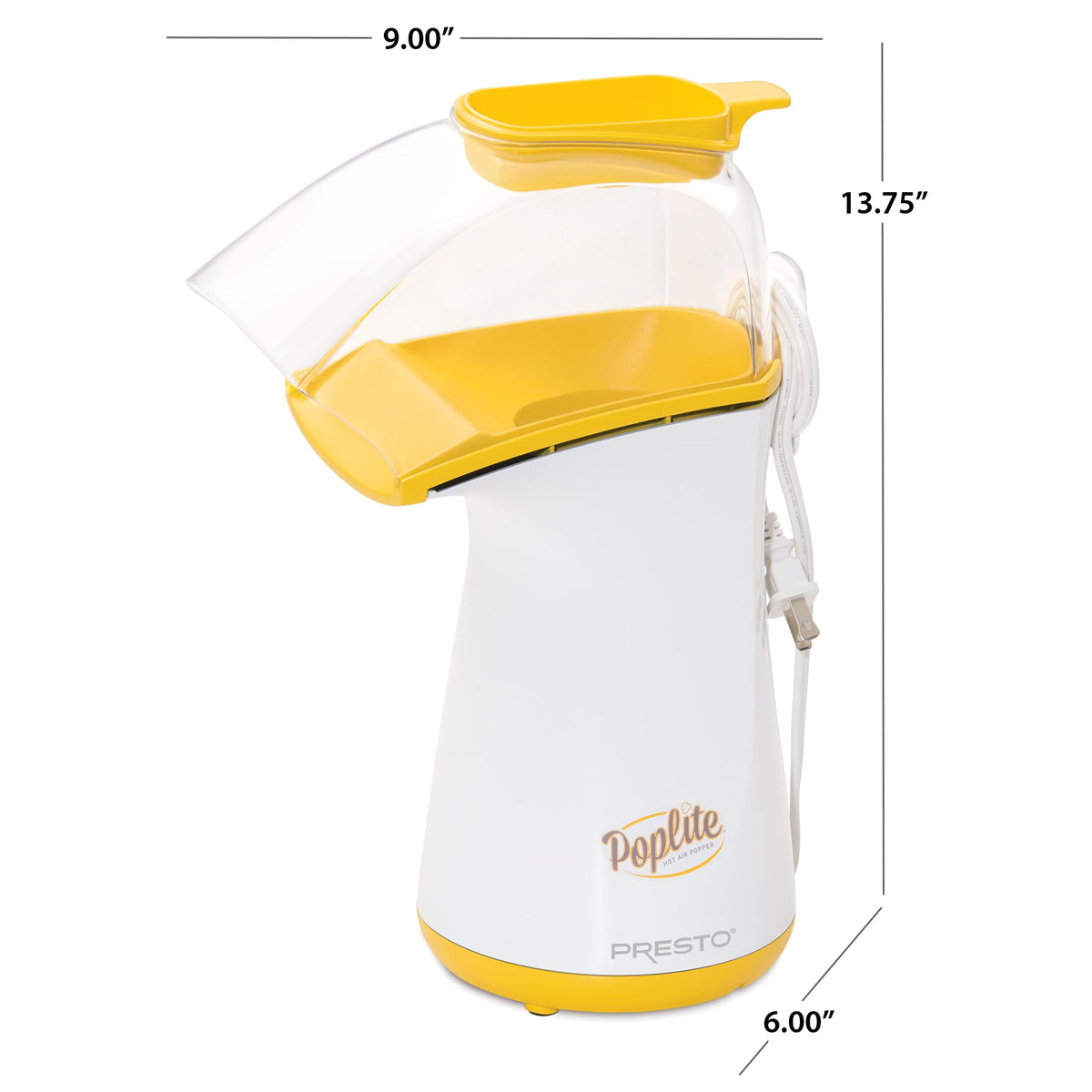 Presto PopLite clear cover keeps popcorn contained during popping.