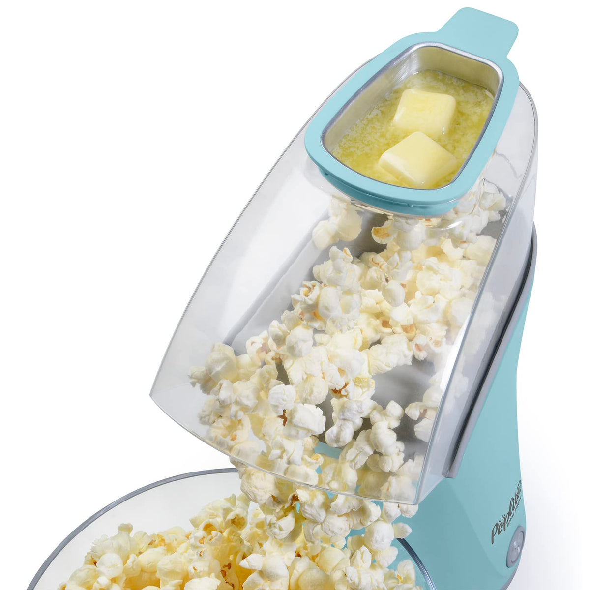 Presto PopLite Plus butter-melter in use demonstrates fast melting for topping popcorn.
