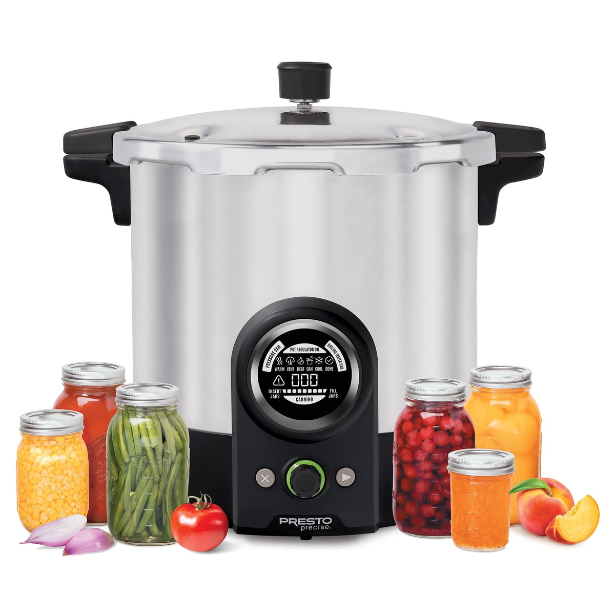 Presto Precise 23-Quart Digital Canner display guides processing steps
