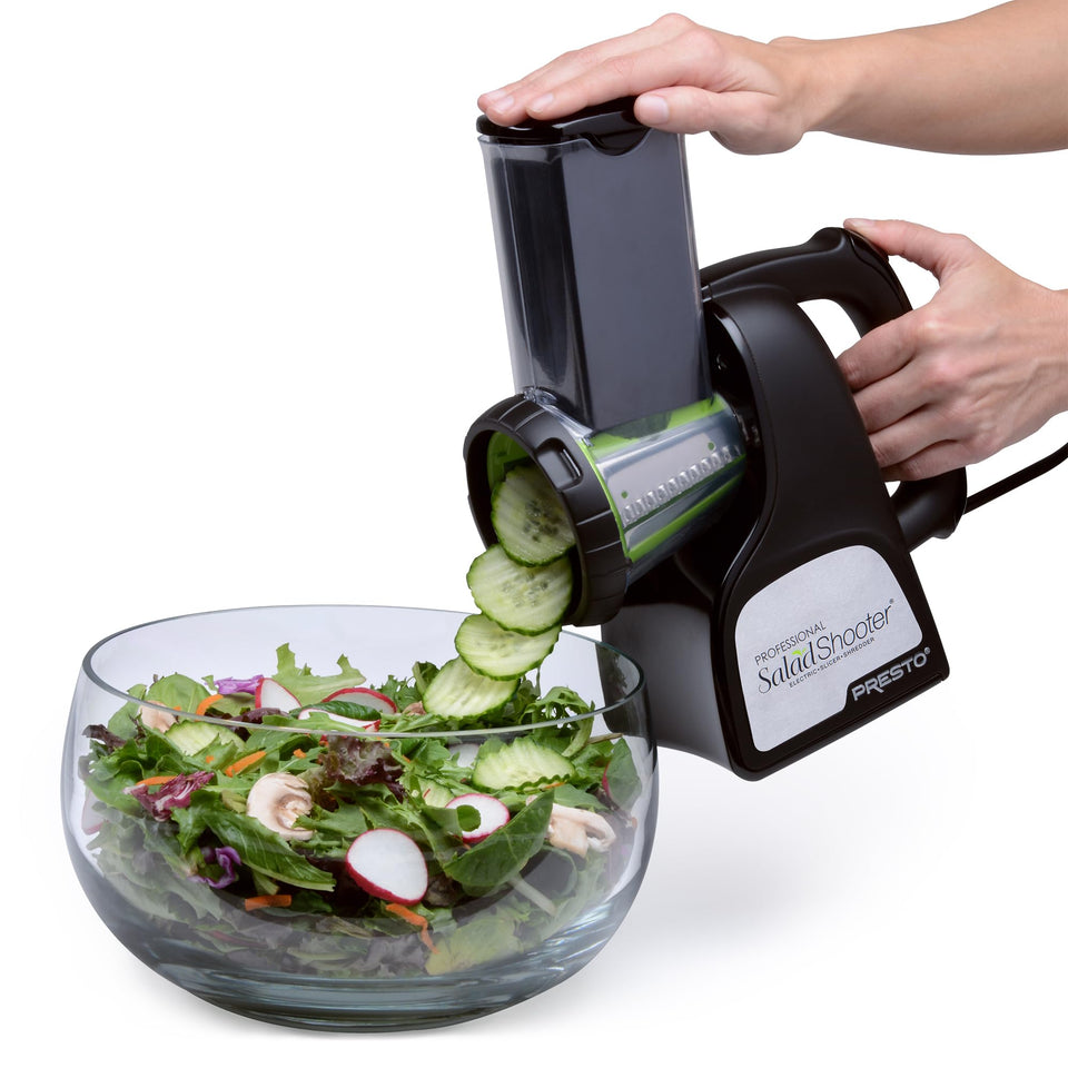 Presto SaladShooter front view on countertop for easy use.