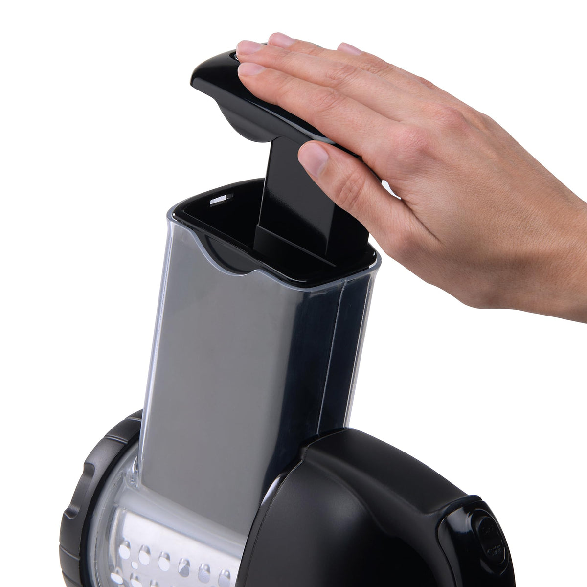 Presto SaladShooter interchangeable cones enable versatile slicing and shredding.