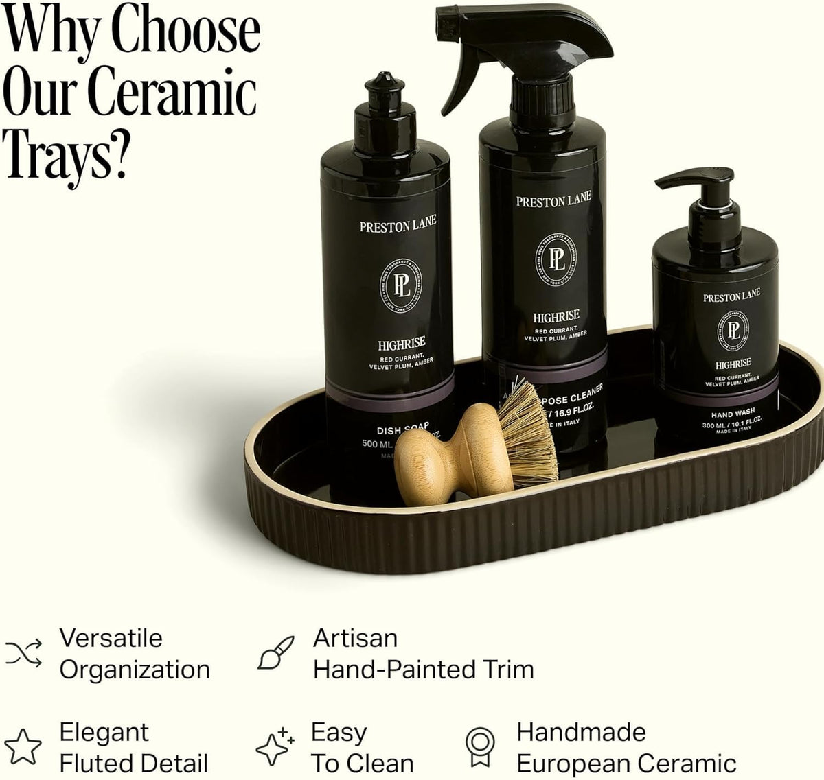 Preston Lane Signature Ceramic Tray used as an elegant desk or vanity organizer