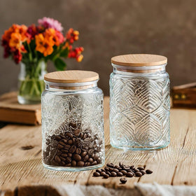 Prettidecor 2-pack glass storage jars with airtight lids for organized freshness.