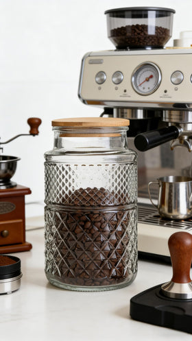 Prettidecor nuts and snacks jar helps dry, organized pantry storage.