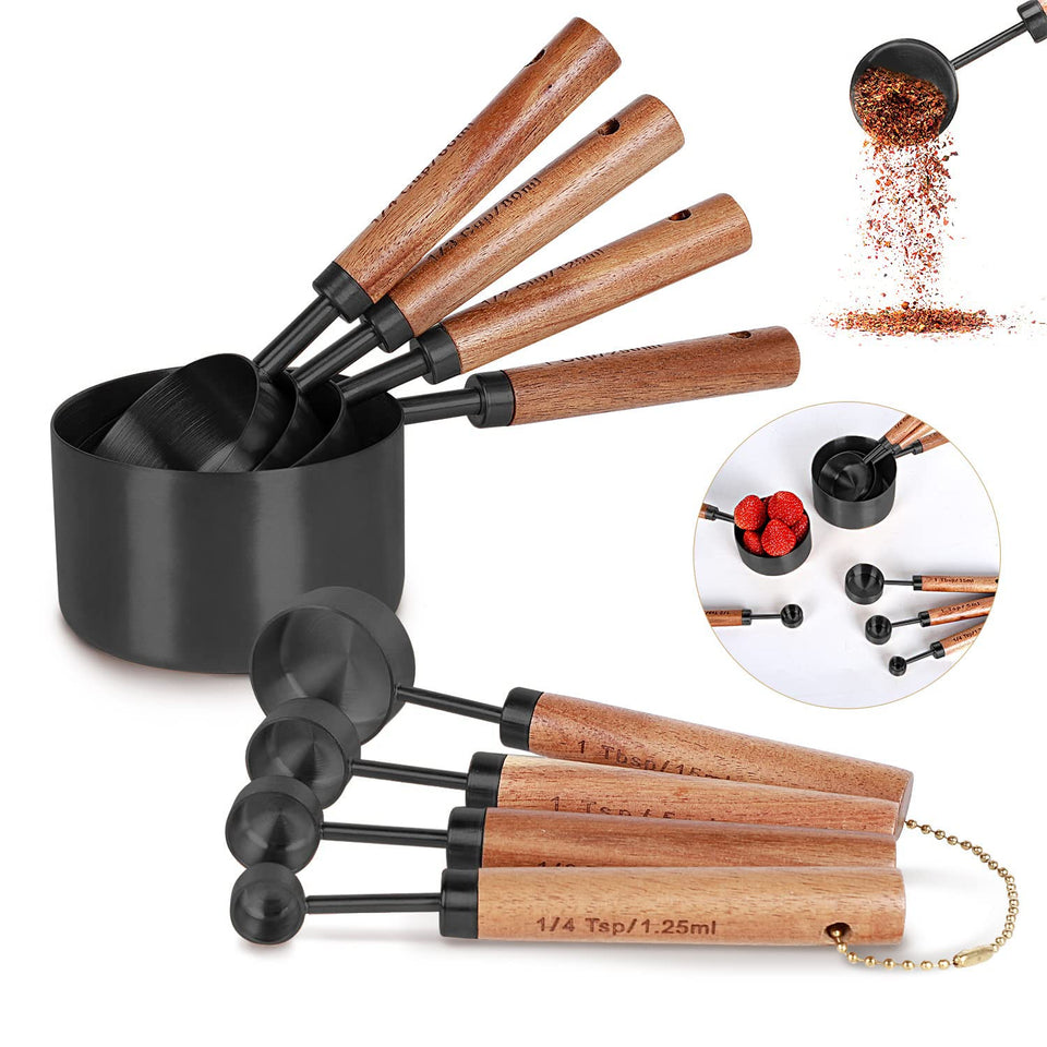 PrettyFine 8-piece set with cups and spoons for precise recipe prep.