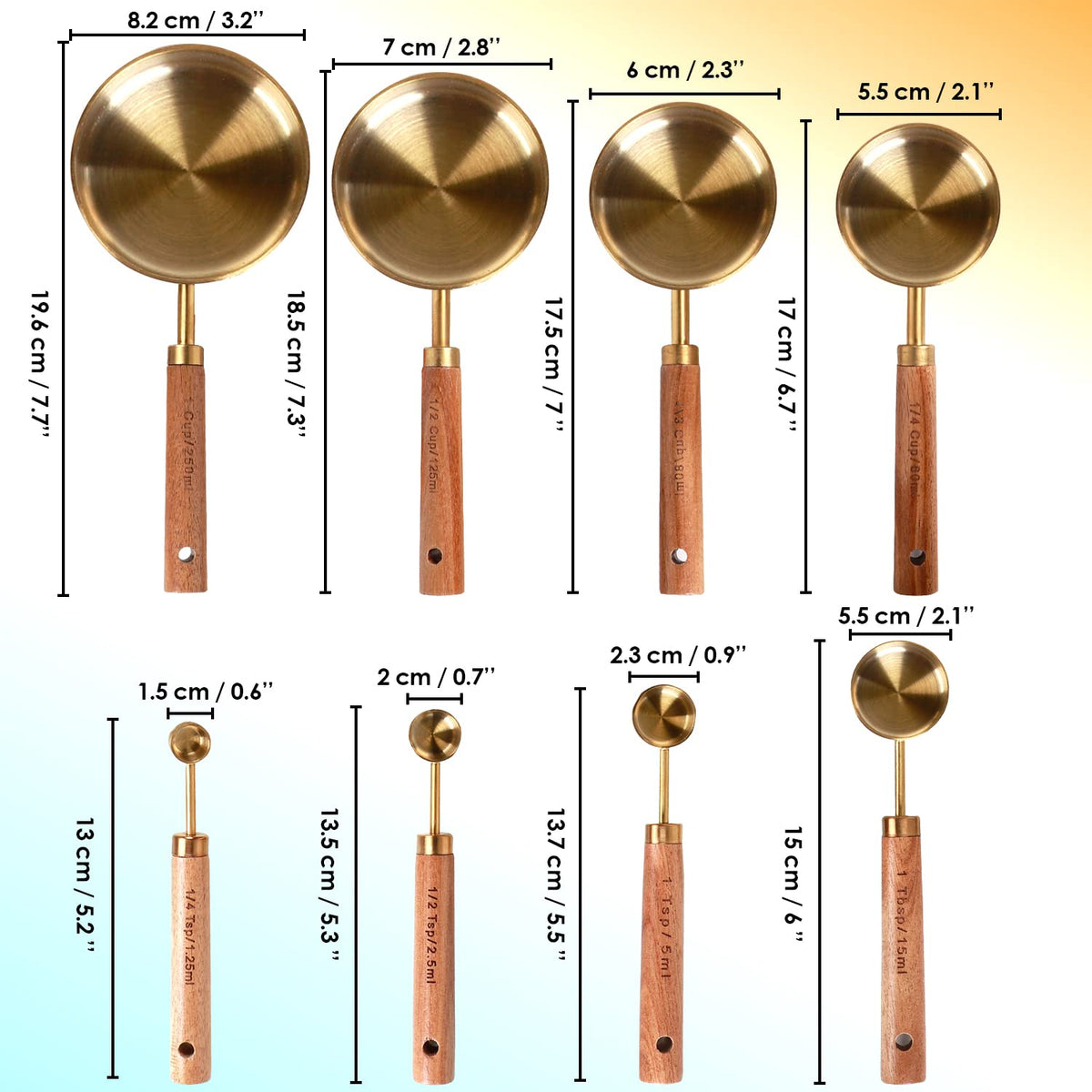 PrettyFine acacia wood handles provide warm grip on every measure