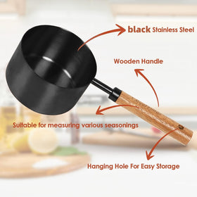 PrettyFine durable stainless steel with ergonomic acacia wood handles for grip.