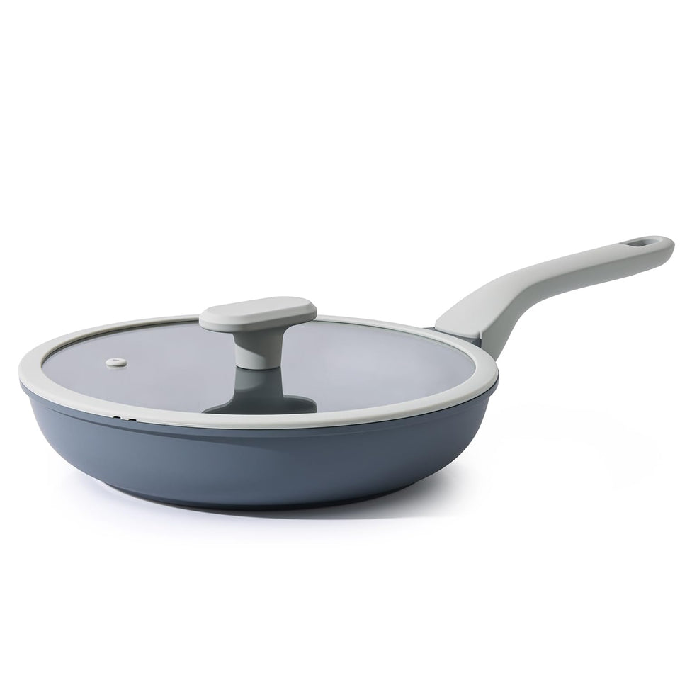 PRICUSIS 8-inch ceramic nonstick pan with lid for easy omelets and browning.