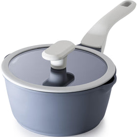 PRICUSIS nonstick saucepan with lid shows 2-quart capacity for easy sauce prep.
