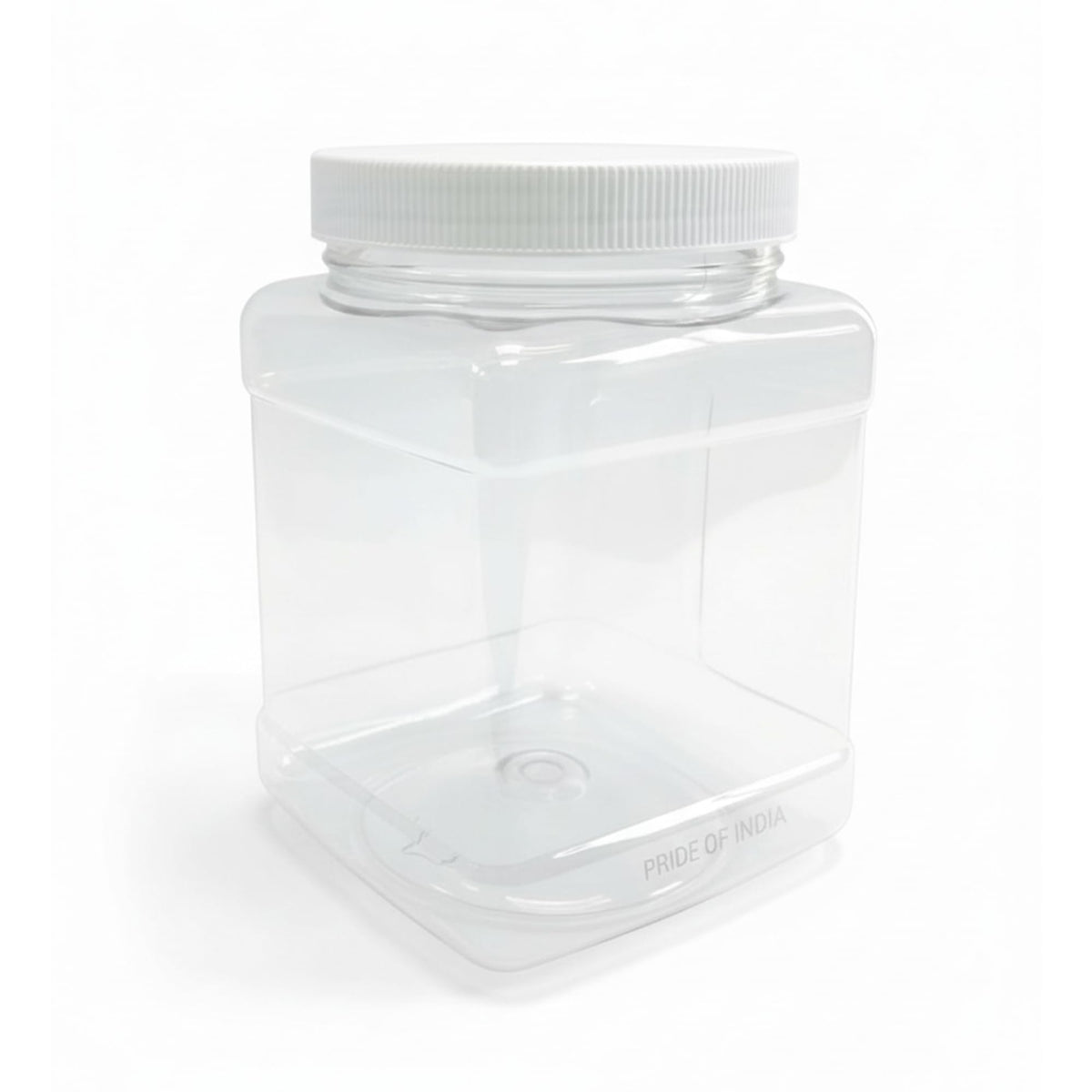 Pride Of India clear PET square jar front view for versatile kitchen storage