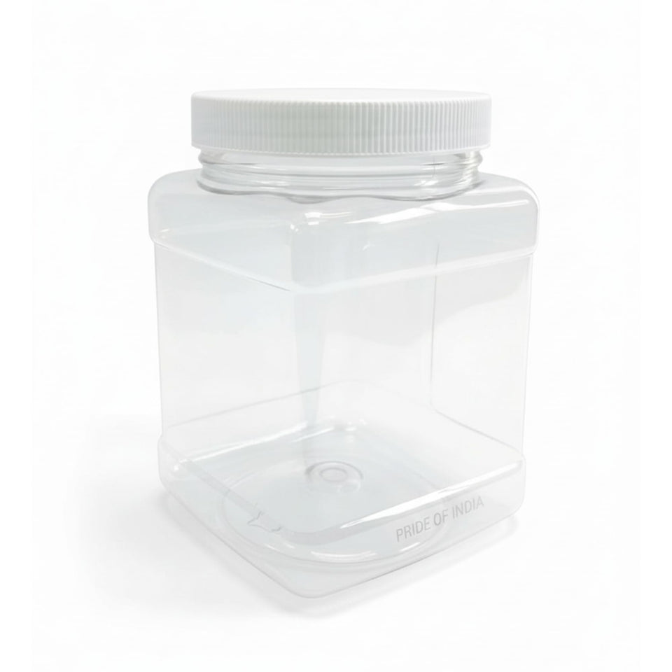 Pride Of India clear PET square jar front view for versatile kitchen storage