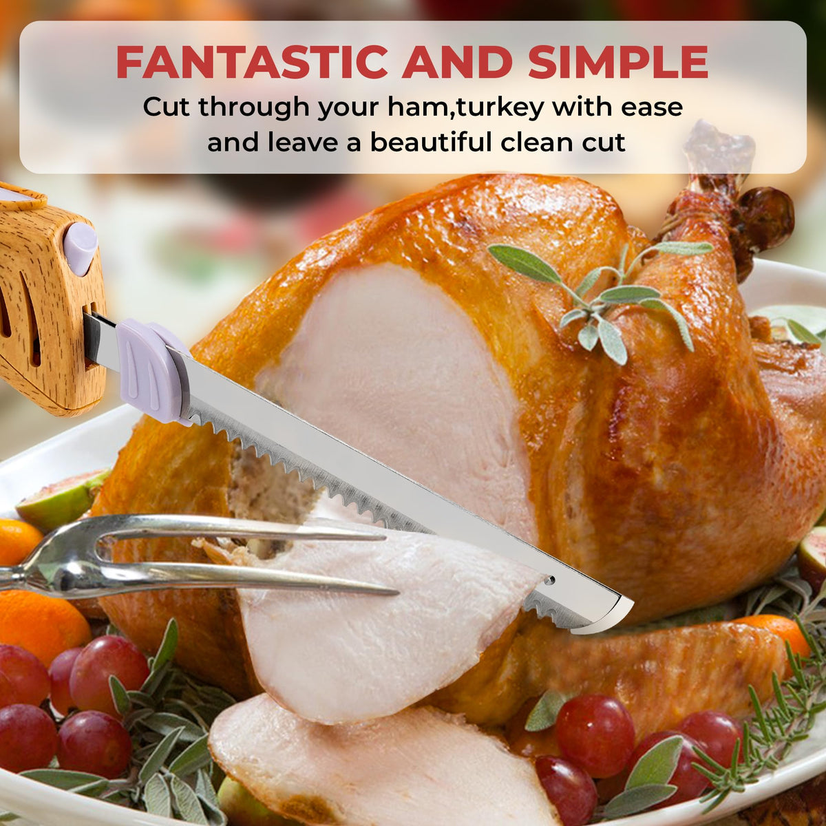 Prikoi Electric Knife 6.69-inch blade delivers clean, swift carving.