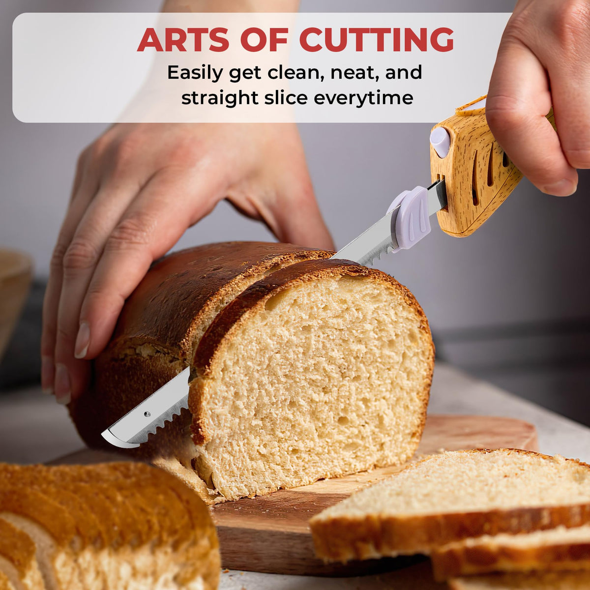 Prikoi Electric Knife carving action showing smooth meat separation.