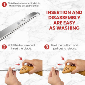 Prikoi Electric Knife dual blades for raw and cooked foods.