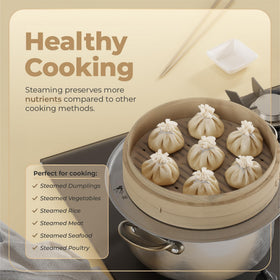 Prime Home Direct 12-inch two-tier steamer with dumplings steaming