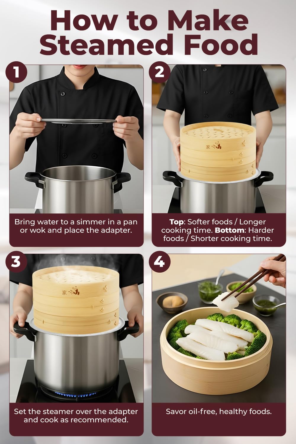 Prime Home Direct bamboo steamer promotes healthier cooking and vibrant flavors.