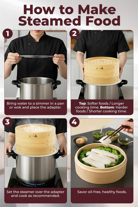 Prime Home Direct bamboo steamer promotes healthier cooking and vibrant flavors.
