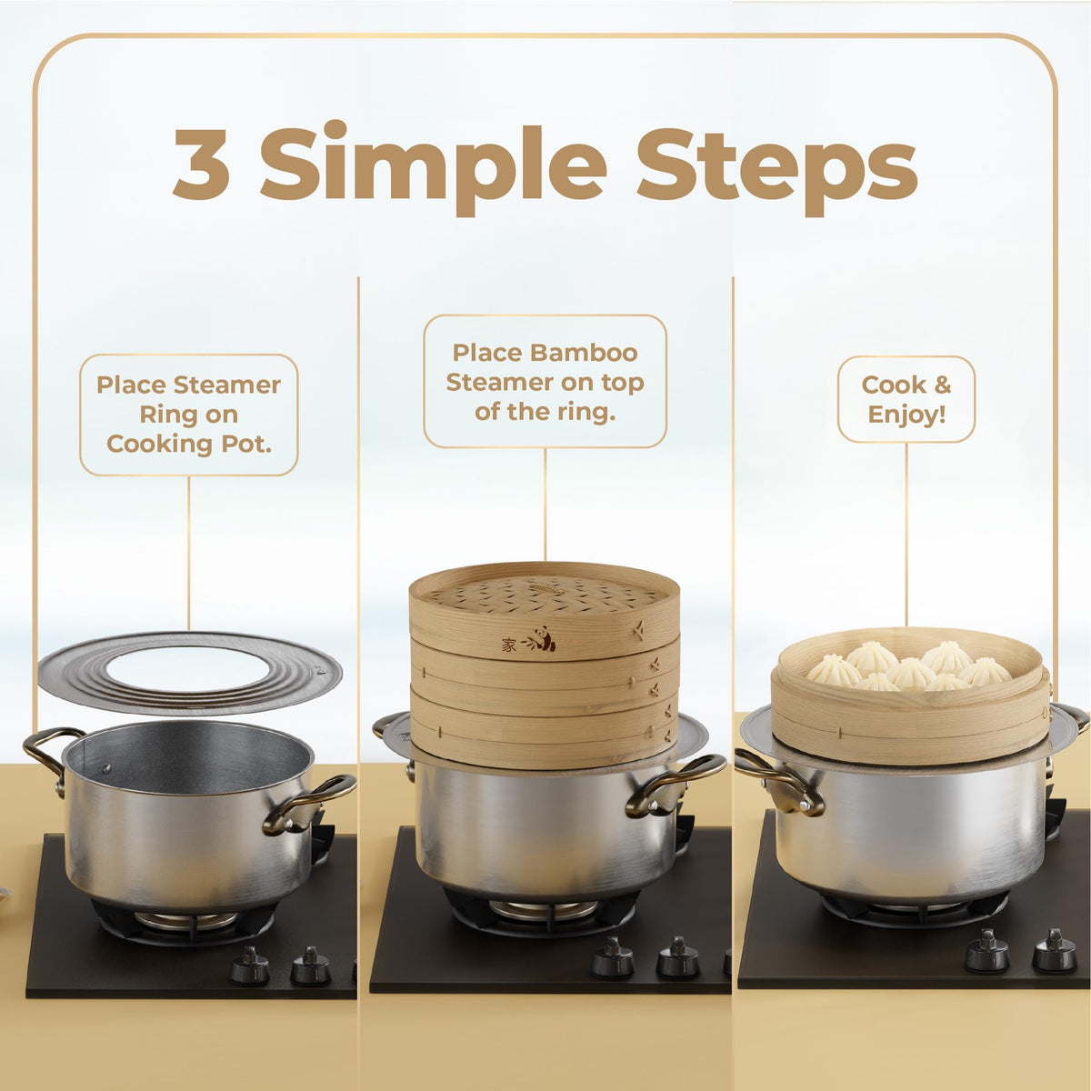 Prime Home Direct steamer ring outer diameter 12.6 inches, broad compatibility with cookware.