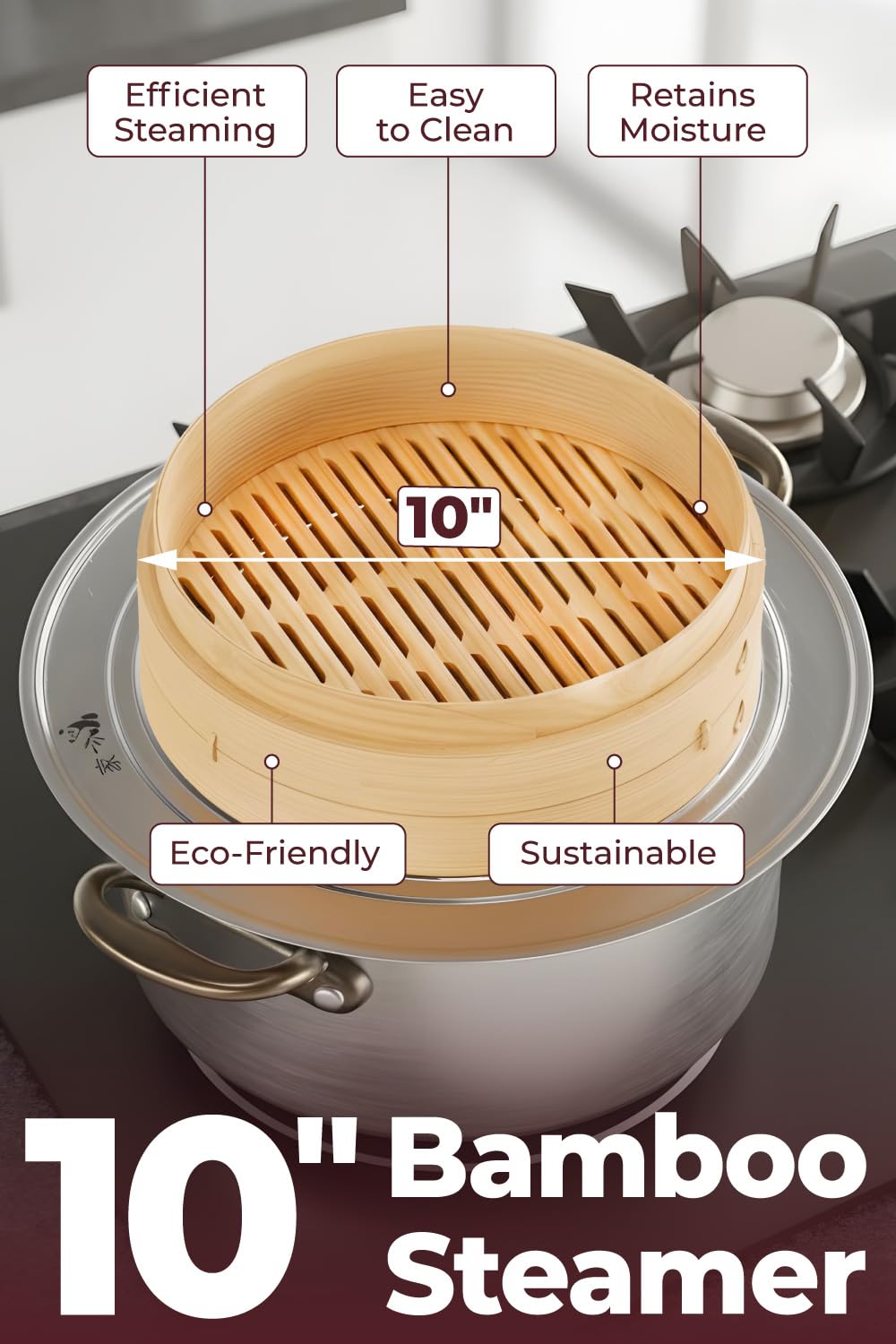 Prime Home Direct two-tier bamboo steamer showing versatile stacked cooking.
