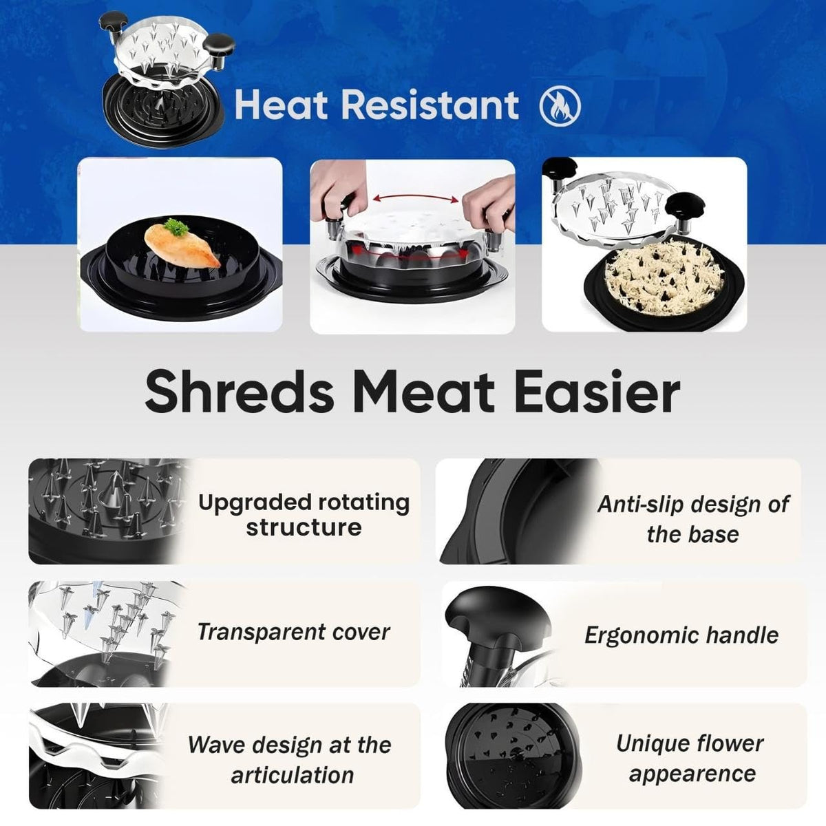 Prime Needs Chicken Shredder BPA-free materials ensure safe food prep.