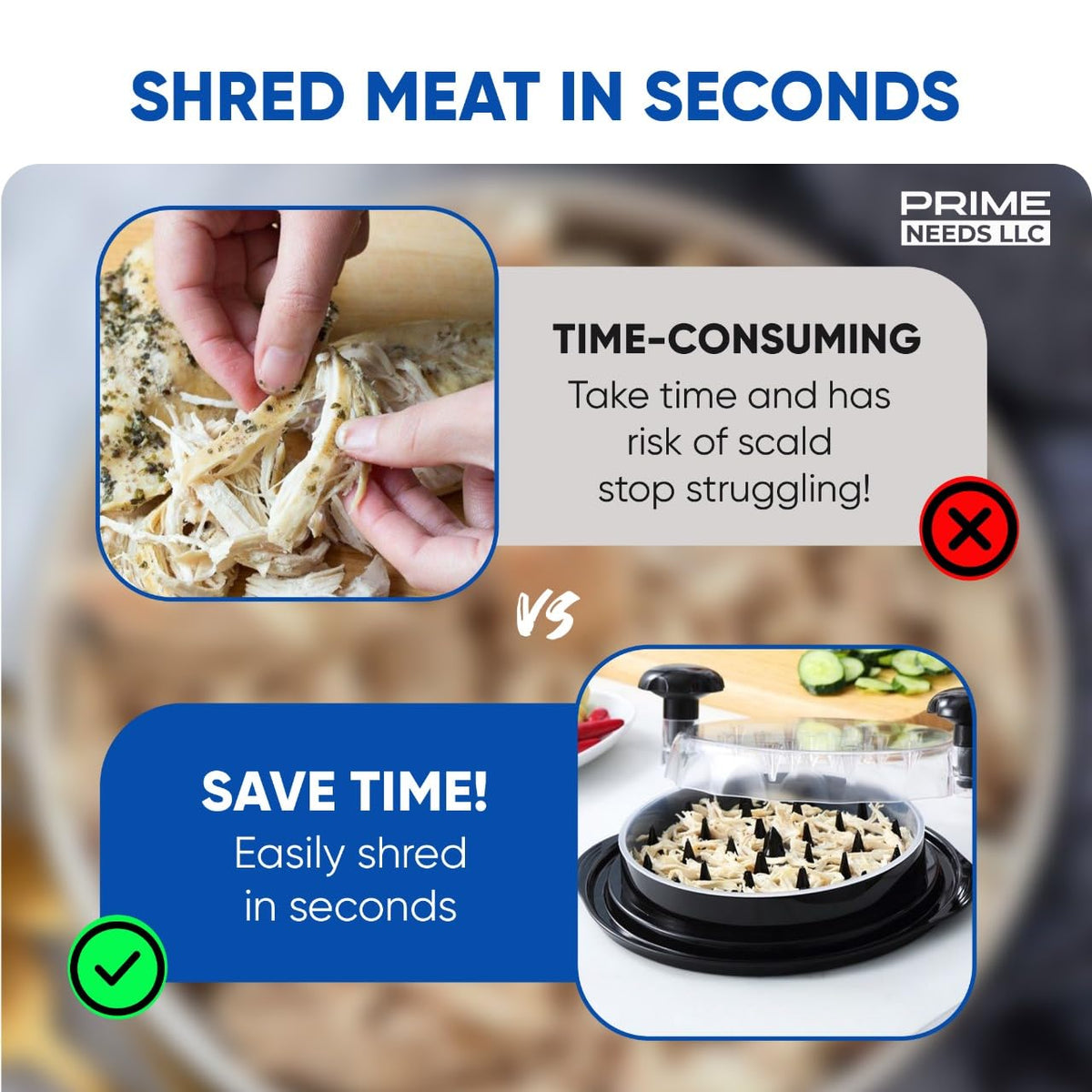 Prime Needs Chicken Shredder ergonomic non-slip base for steady operation.