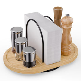 Primo Lines rotating napkin holder with built-in condiment space for easy reach during meals.