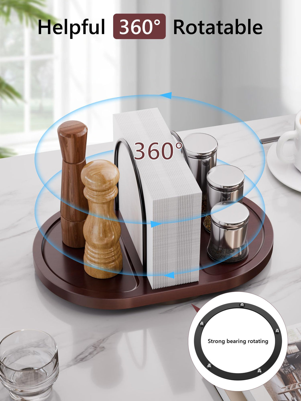 Primolines 360-degree rotation design for convenient condiment access.