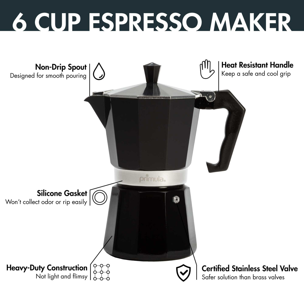 Primula Classic moka pot portable for camping readiness and travel convenience.