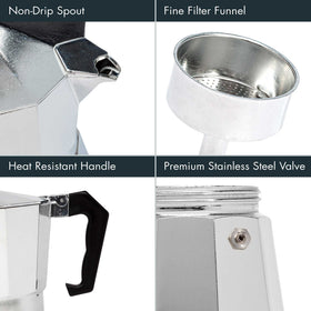 Primula Classic safety valve regulates pressure for consistent extraction.