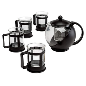 Primula Half Moon teapot with lid shown in clear glass, ideal for entertaining