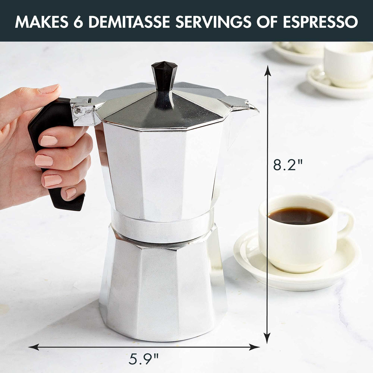 Primula six-cup moka pot serves espresso for gatherings