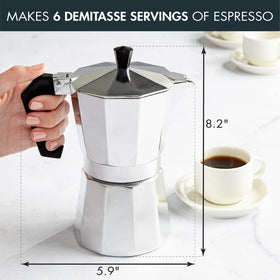 Primula six-demitasse servings display the pot's compact capacity for quick servings.