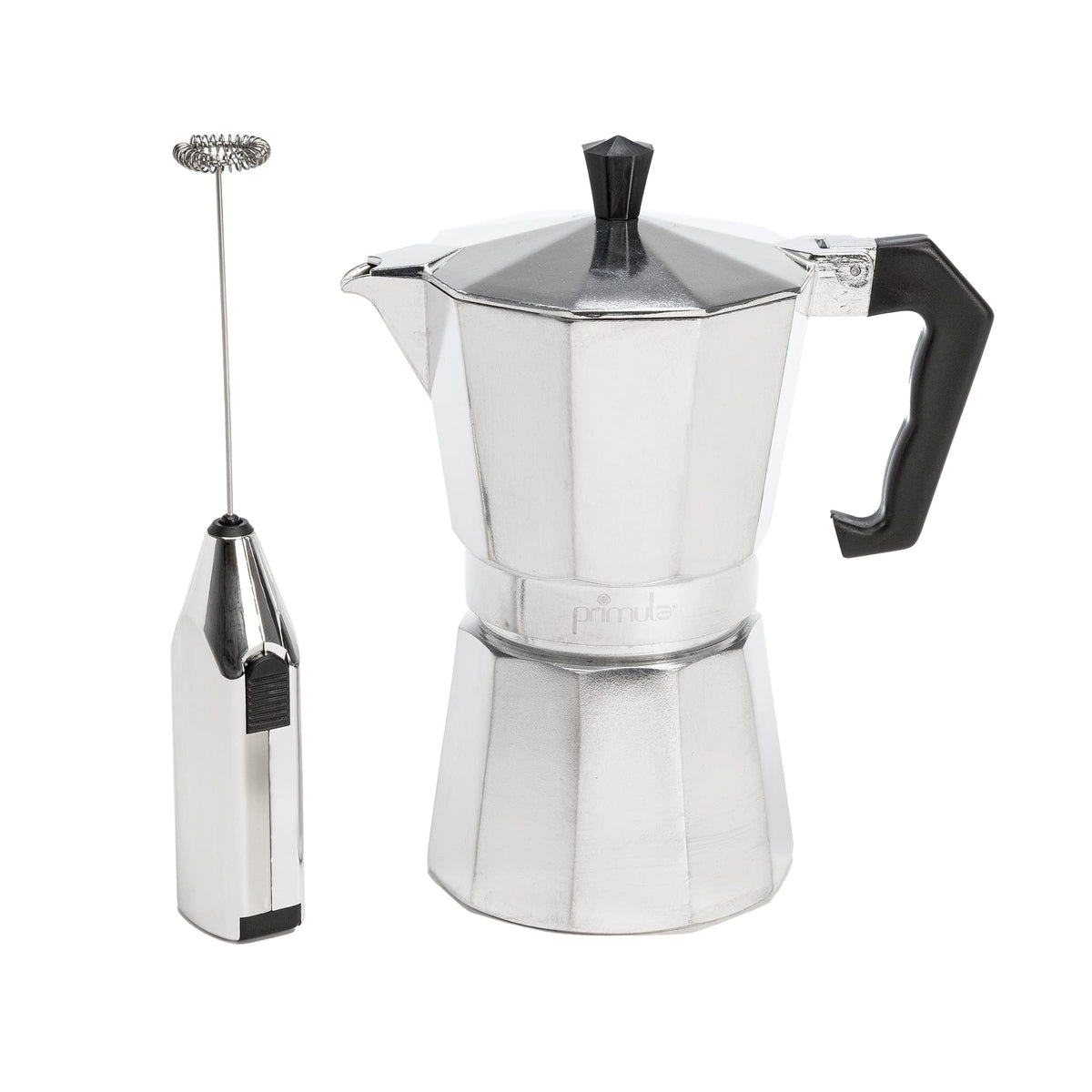 Primula stovetop espresso maker on stove for rich crema at home