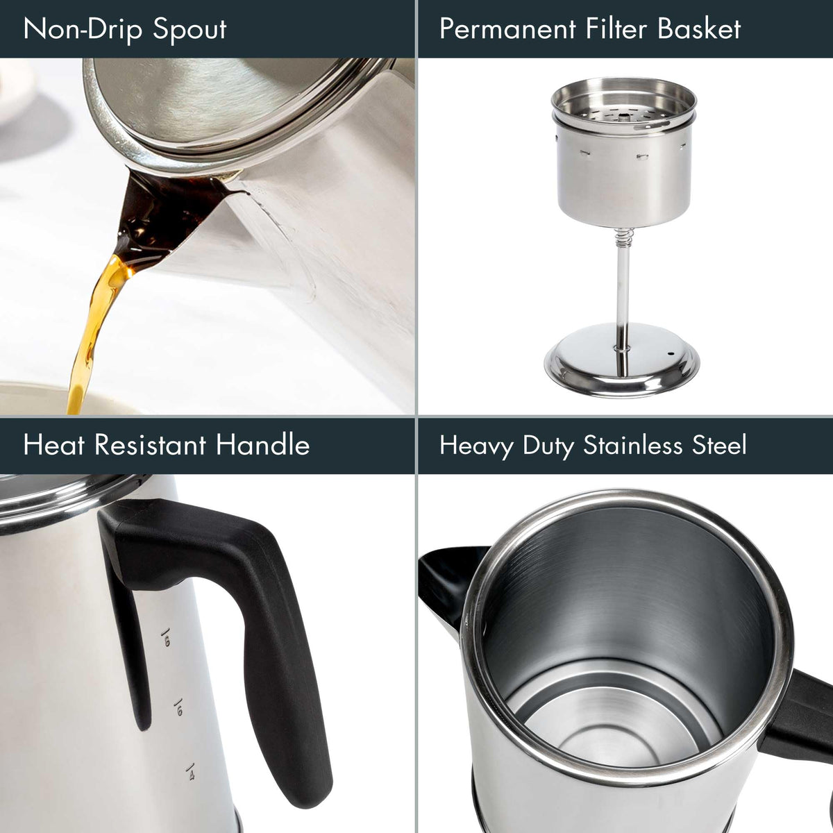 Primula Stovetop Coffee Percolator heat-resistant handle for safe use