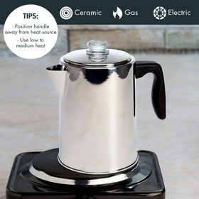 Primula Stovetop Coffee Percolator non-drip spout for mess-free pouring