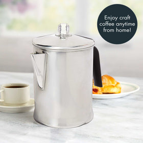 Primula Today nine-cup percolator in use, brewing rich coffee.