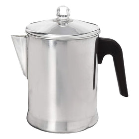 Primula Today aluminum stovetop percolator on stove, ready to brew.