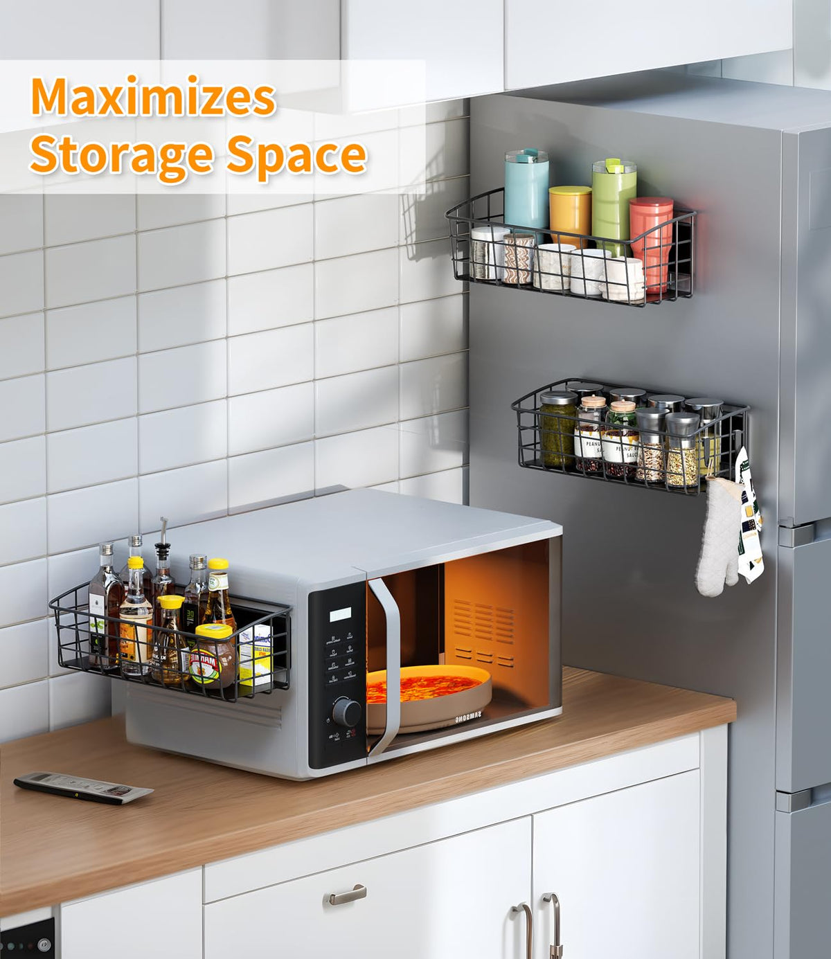 PrimZooty large-fridge storage basket organizes fruits, vegetables, and snacks within reach.