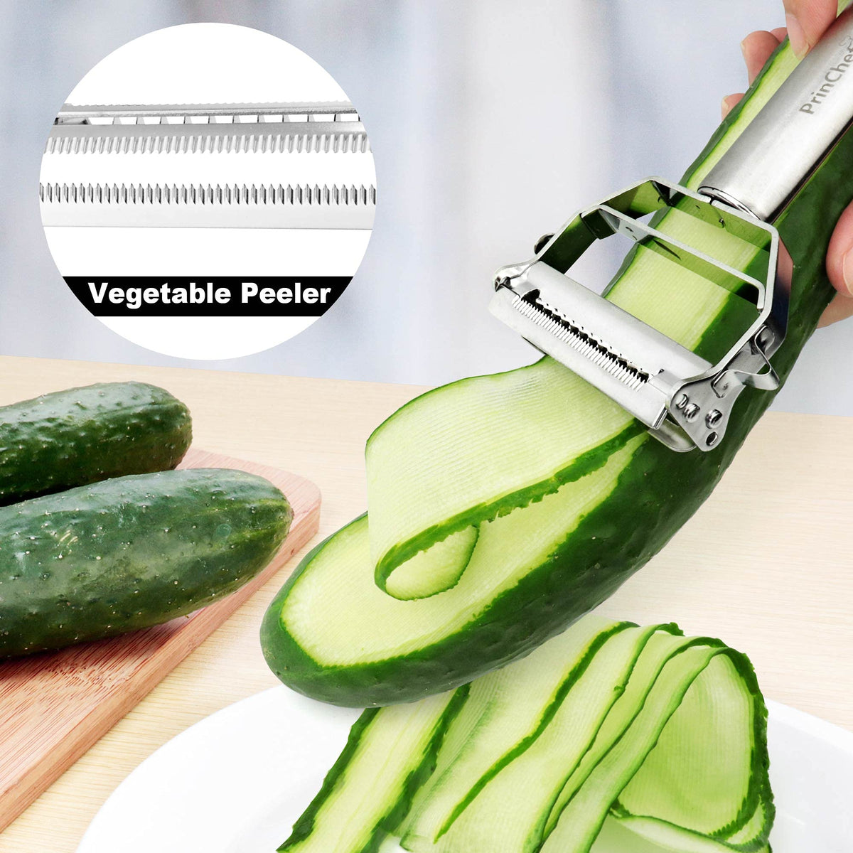 PrinChef ergonomic anti-slip handle provides secure grip during peeling