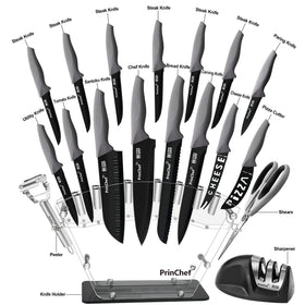 PrinChef knife blades close-up showing sharp, rust-resistant edges.