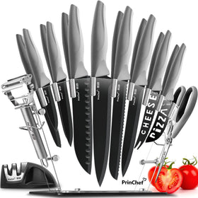 PrinChef 19-piece knife set with acrylic stand for organized prep.