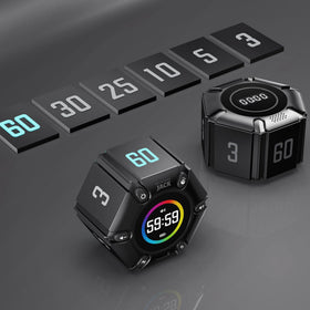 Magnetic base attaches to a metal surface for desk timing during tasks