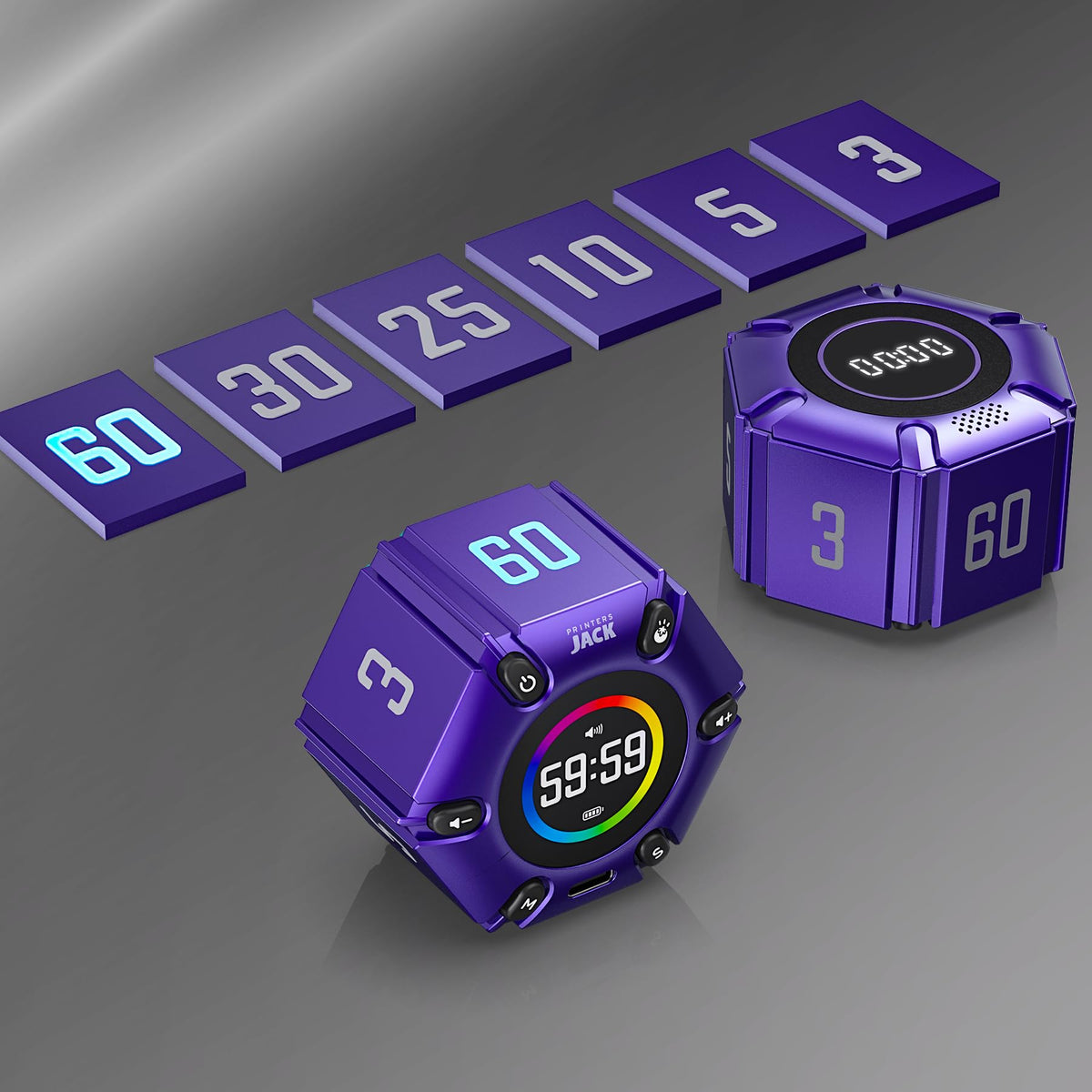 Printers Jack Productivity Cube Timer sound mode with adjustable volume for meetings