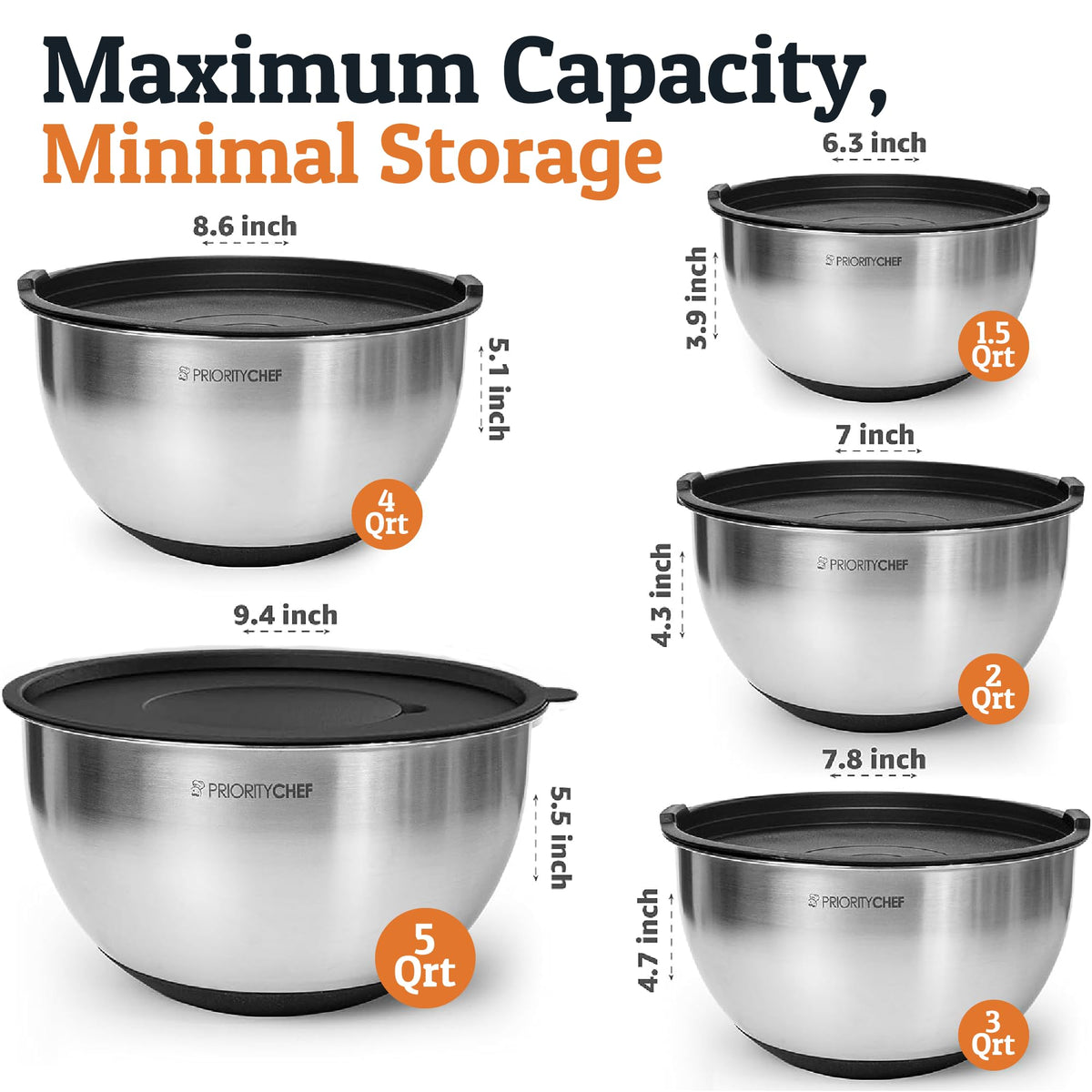 Priority Chef 3-quart bowl with lid supports versatile mixing and prep.