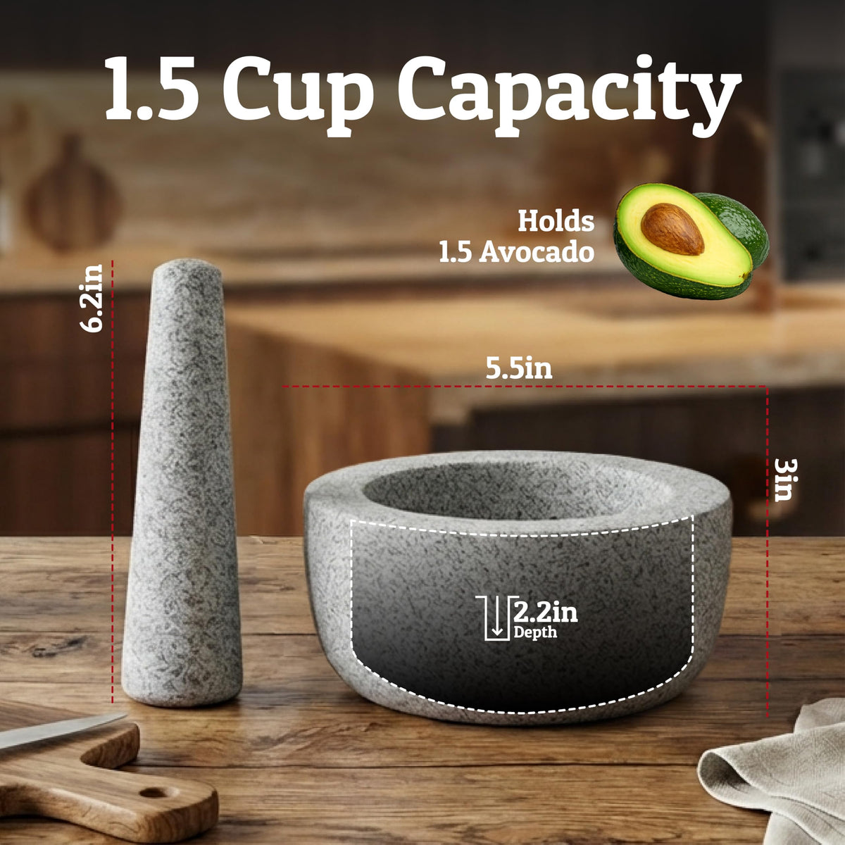 Priority Chef 6-inch pestle in hand ready for efficient crushing.