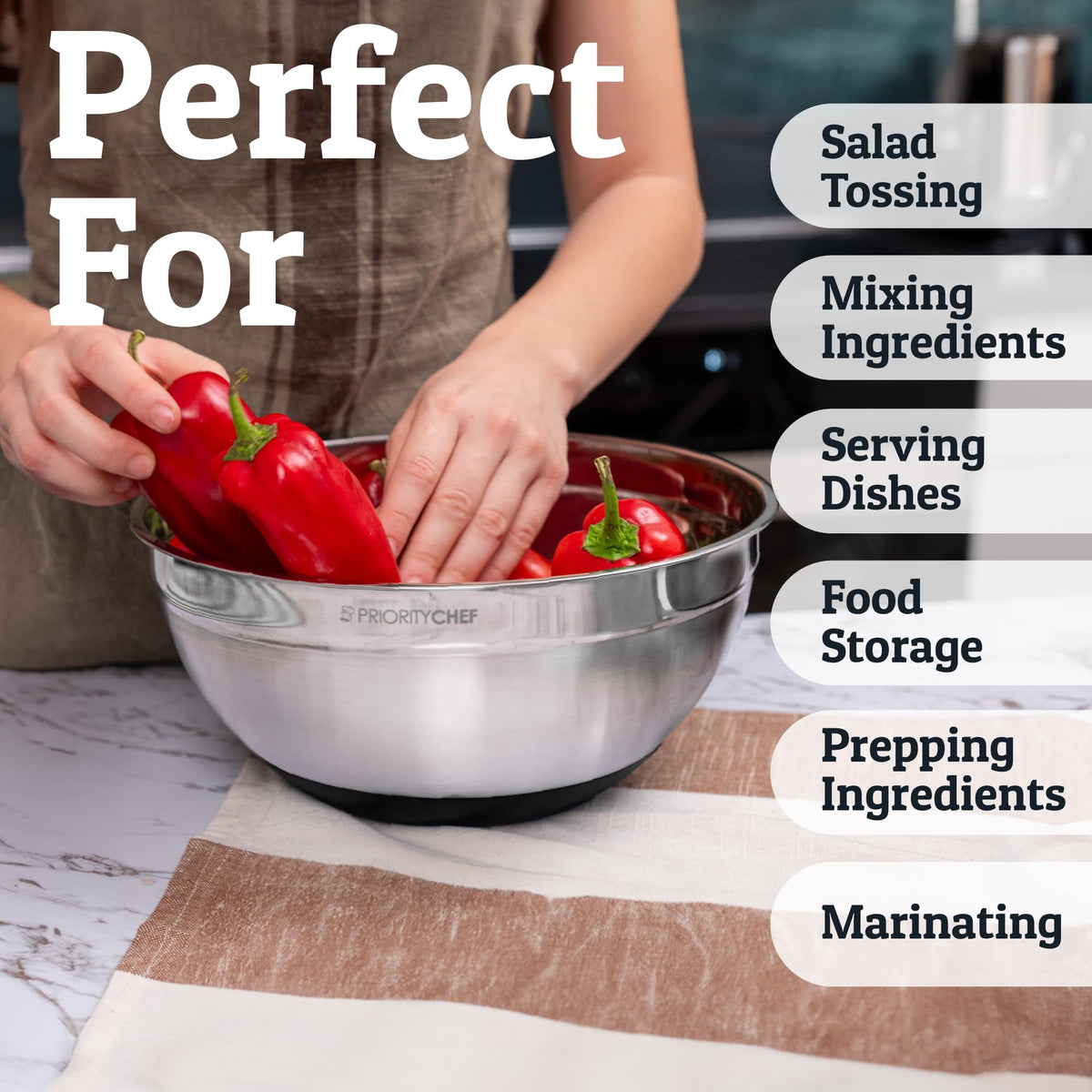Priority Chef 5-quart bowl great for larger batches.